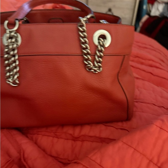 Coach Coral Leather Shoulder Bag with Chain Straps - Picture 5 of 13